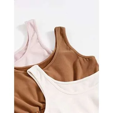 SheIn Women's 6 Pieces Outfits Tank Crop Top and Elastic Waist Shorts Lounge Set Multicolour Beige Large