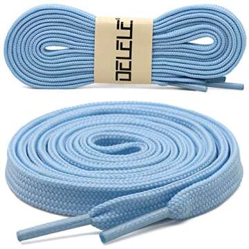 DELELE Solid Flat Shoe Laces: Hollow Thick Ligth Blue Shoelaces for Sneakers 2 Pair 31 inch