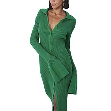 Miqil Women Sexy Slim Fit Ribbed Knit Long Dress Casual Cutout Solid High Spilt Wrap Sweater Maxi Dr...