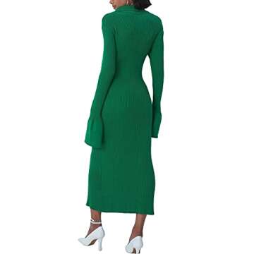 Miqil Women Sexy Slim Fit Ribbed Knit Long Dress Casual Cutout Solid High Spilt Wrap Sweater Maxi Dress Elegant Evening Dress B Green