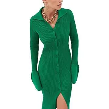 Miqil Women Sexy Slim Fit Ribbed Knit Long Dress Casual Cutout Solid High Spilt Wrap Sweater Maxi Dress Elegant Evening Dress B Green