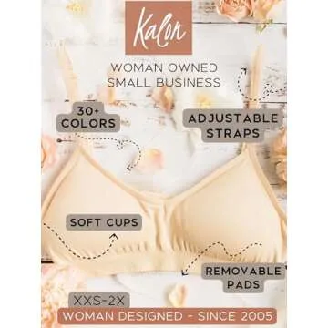 Kalon Women’s 4 Pack Demi Padded Bralette Wireless Comfortable Bra (S/M, Basics)