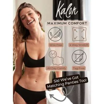 Kalon Women’s 4 Pack Demi Padded Bralette Wireless Comfortable Bra (S/M, Basics)