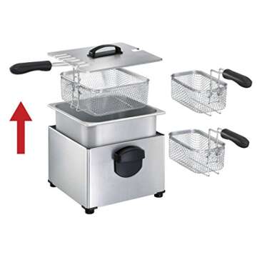 T-fal FR3900 Triple Basket Deep Fryer with Stainless Steel Removable Pot and Professional Heating Element, 4-Liter, 4.2 Qt, Stainless Steel