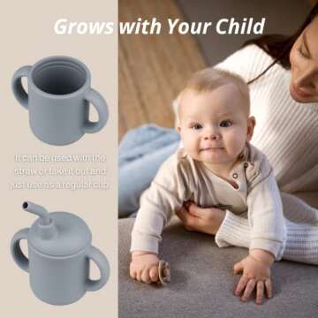 Mintlyfe Baby Sippy Cup, Silicone Trainer Cup Toddler for Boys and Girls, Training Straw Cup, Unbreakable, Spill Proof and Non-Slip Handles Sippy Cup for Toddlers, 4oz (Ether)