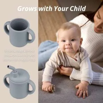 Mintlyfe Baby Sippy Cup, Silicone Trainer Cup Toddler for Boys and Girls, Training Straw Cup, Unbreakable, Spill Proof and Non-Slip Handles Sippy Cup for Toddlers, 4oz (Ether)