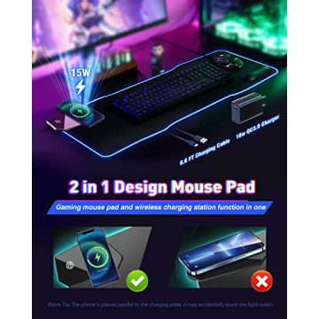 WQBZSYY Gaming Mouse Pad with Wireless Charging RGB Lights
