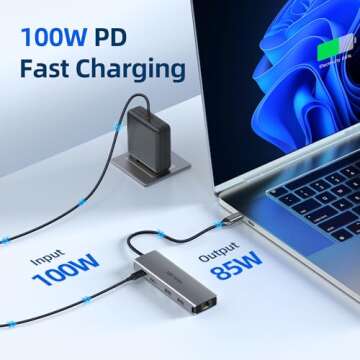 USB C Hub, 10 in 1 USB C Hub Multiport Adapter Dongle with 4K HDMI, USB-C and 2 USB A 3.0 5Gbps, 2 USB A 2.0, PD 100W, RJ45 Ethernet, SD/TF, Aluminum USB C to USB 3.0 Hub for MacBook Air/Pro, Windows