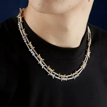 925 Sterling Silver Heart Barbed Wire Necklace For Men and Women - 14K Yellow Gold Barbwire Little Thorns Chain Choker Jewelry Gifts Barb Wine Necklace Gothic Hiphop Punk Little Thorns Chain Choker