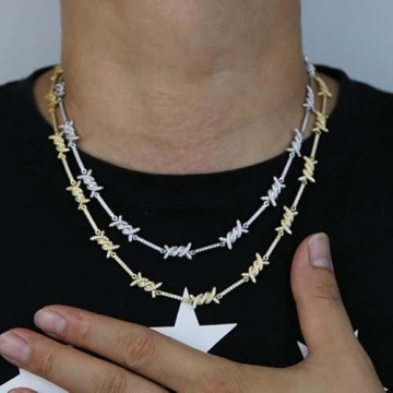 925 Sterling Silver Heart Barbed Wire Necklace For Men and Women - 14K Yellow Gold Barbwire Little Thorns Chain Choker Jewelry Gifts Barb Wine Necklace Gothic Hiphop Punk Little Thorns Chain Choker