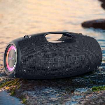 ZEALOT Bluetooth Speaker, Bluetooth Speaker,120W Portable Speaker with Booming Bass,IP67 Waterproof Speaker with LED Light, PowerBank,Bluetooth 5.2,Outdoor Speakers for Camping,Beach,Gifts