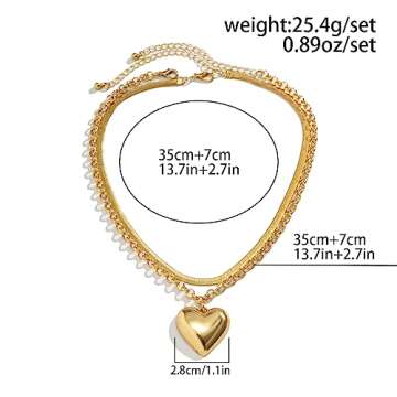 XUEZHIBAO Layered Chunky Heart Choker Necklace - Gold Plated Heart Pendant Herringbone Snake Chain Y2K Grunge Jewelry Gifts for Women (gold heart necklace)