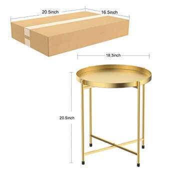 H HOMEWINS Tray Metal Round End Table,Gold Folding Small Side Table Outdoor & Indoor Accent Coffee Table for Small Spaces,Bedroom,Patio