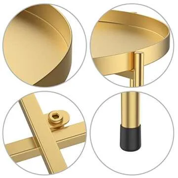 H HOMEWINS Tray Metal Round End Table,Gold Folding Small Side Table Outdoor & Indoor Accent Coffee Table for Small Spaces,Bedroom,Patio