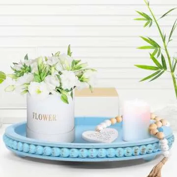 HPC Decor Decorative Tray for Home Decor- Black Wood Beaded Tray, Decorative Round Tray for Living Room Decor, Coffee Table Decor, Kitchen Table Decor or Farmhouse Serving Tray