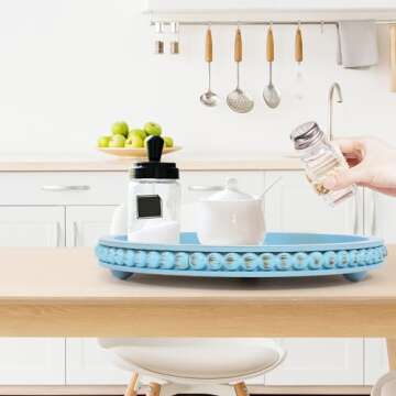 HPC Decor Decorative Tray for Home Decor- Black Wood Beaded Tray, Decorative Round Tray for Living Room Decor, Coffee Table Decor, Kitchen Table Decor or Farmhouse Serving Tray