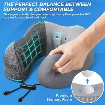 ExploreBliss Travel Pillow, Travel Pillows for Sleeping Airplane, Removable Cover Neck Pillow with Adjustable Clasp, Memory Foam Neck Pillow Set with Eye Mask, Earplugs and Storage Bag (Dark Grey)