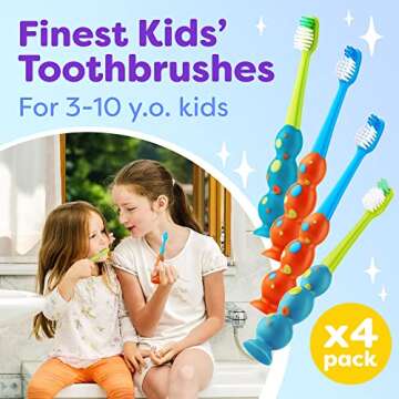 Trueocity Kids Toothbrush 4 Pack - Soft Contoured Bristles - Child Sized Brush Heads (3-10 Year Old)...