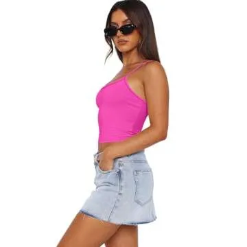 WIHOLL Tank Top for Women Fashion Spaghetti Strap Shirts Casual Basics Crop Tops for Women Cute Summer Clothes 3 Pack Pink Blue White S