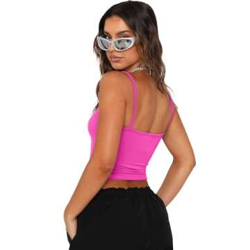 WIHOLL Tank Top for Women Fashion Spaghetti Strap Shirts Casual Basics Crop Tops for Women Cute Summer Clothes 3 Pack Pink Blue White S