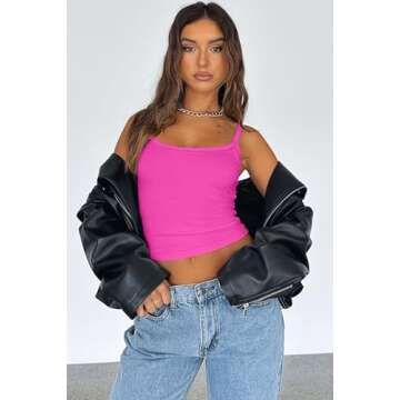 WIHOLL Tank Top for Women Fashion Spaghetti Strap Shirts Casual Basics Crop Tops for Women Cute Summer Clothes 3 Pack Pink Blue White S