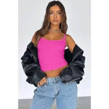 WIHOLL Tank Top for Women Fashion Spaghetti Strap Shirts Casual Basics Crop Tops for Women Cute Summer Clothes 3 Pack Pink Blue White S