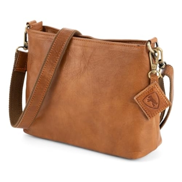 BERLINER BAGS Vintage Genuine Leather Shoulder Bag Marbella, Small Crossbody Purse for Women - Brown