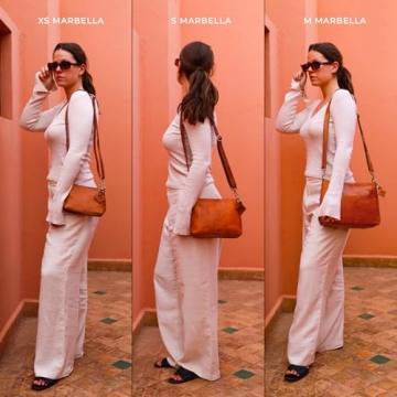 Vintage Leather Shoulder Bag Marbella for Women - Brown