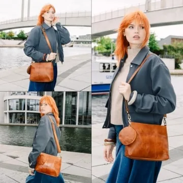 Vintage Leather Shoulder Bag Marbella for Women - Brown