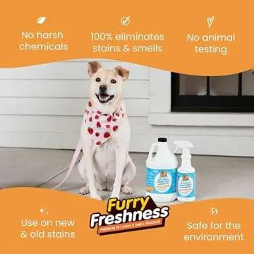 FurryFreshness Extra Strength Cat or Dog Pee Stain & Permanent Odor Remover + Smell Eliminator -Removes Stains from Pets & Kids Including Urine or Blood- Lifts Old Carpet Stains- 32oz Spray