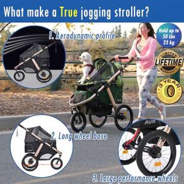 HPZ Pet Rover Run Performance Jogging Sports Stroller with Comfort Rubber Wheels/Zipper-Less Entry/1...