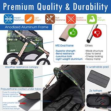 HPZ Pet Rover Run Performance Jogging Sports Stroller with Comfort Rubber Wheels/Zipper-Less Entry/1-Hand Quick Fold/Aluminum Frame for Small/Medium Dogs, Cats and Pets (Green Camo)