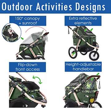 HPZ Pet Rover Run Performance Jogging Sports Stroller with Comfort Rubber Wheels/Zipper-Less Entry/1-Hand Quick Fold/Aluminum Frame for Small/Medium Dogs, Cats and Pets (Green Camo)