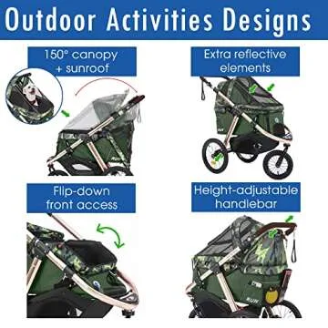 HPZ Pet Rover Run Performance Jogging Sports Stroller with Comfort Rubber Wheels/Zipper-Less Entry/1-Hand Quick Fold/Aluminum Frame for Small/Medium Dogs, Cats and Pets (Green Camo)