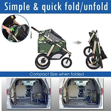 HPZ Pet Rover Run Performance Jogging Sports Stroller with Comfort Rubber Wheels/Zipper-Less Entry/1-Hand Quick Fold/Aluminum Frame for Small/Medium Dogs, Cats and Pets (Green Camo)