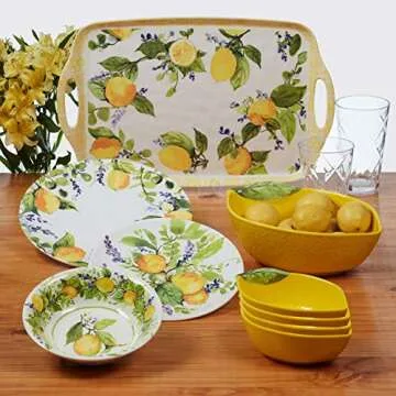 Certified International Lemon Zest 12 pc Melamine Dinnerware Set, Service for 4, Multicolor