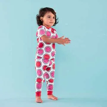 Lamaze Organic Baby baby girls Short Sleeve Tight Fit Sleepwear Pajama Set, Pink Watermelon Circles, 12 Months US