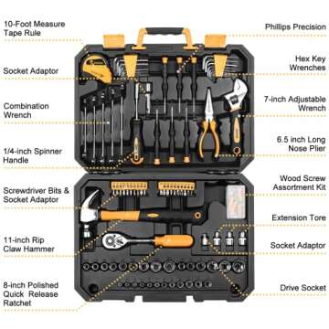 DEKOPRO 128 Piece Tool Set-General Household Hand Tool Kit, Auto Repair Tool Set, with Plastic Toolb...