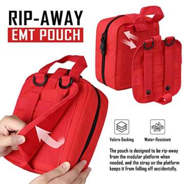 LIVANS Tactical First Aid Pouch, Molle EMT Pouches Rip-Away Military IFAK Medical Bag Outdoor Emergency Survival Kit Quick Release Design Include Red Cross Patch