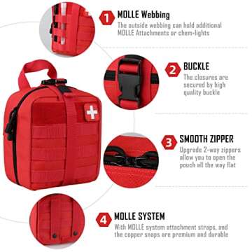 LIVANS Tactical First Aid Pouch, Molle EMT Pouches Rip-Away Military IFAK Medical Bag Outdoor Emergency Survival Kit Quick Release Design Include Red Cross Patch