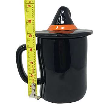 Rae Dunn Ceramic Halloween Mug with Decorative Lid, Dash of Magic/Black/Hat Lid
