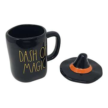 Rae Dunn Ceramic Halloween Mug with Decorative Lid, Dash of Magic/Black/Hat Lid