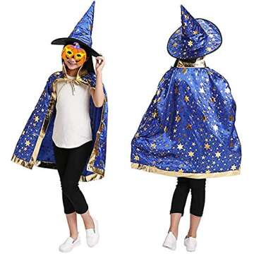Jackcell Wizard Cape Witch Cloak with Hat and Pumpkin Bag, Halloween Costume Props for Kids Cosplay Party