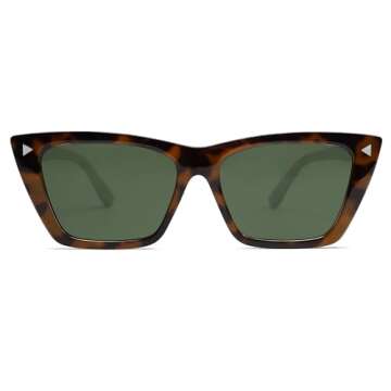 SOJOS Trendy Sunglasses Womens Cute Cat Eye Polarized Square Women Designer Shades SJ2297 Tortoise Green