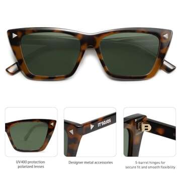 SOJOS Trendy Sunglasses Womens Cute Cat Eye Polarized Square Women Designer Shades SJ2297 Tortoise Green