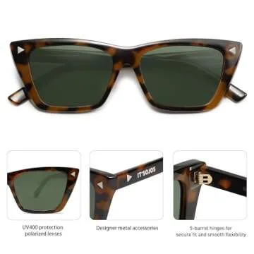SOJOS Trendy Sunglasses Womens Cute Cat Eye Polarized Square Women Designer Shades SJ2297 Tortoise Green