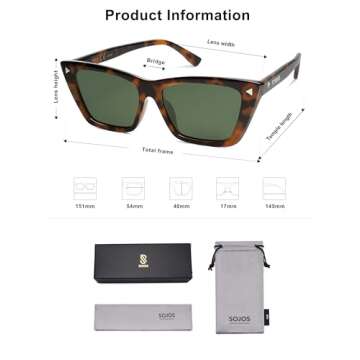 SOJOS Trendy Sunglasses Womens Cute Cat Eye Polarized Square Women Designer Shades SJ2297 Tortoise Green