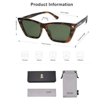 SOJOS Trendy Sunglasses Womens Cute Cat Eye Polarized Square Women Designer Shades SJ2297 Tortoise Green