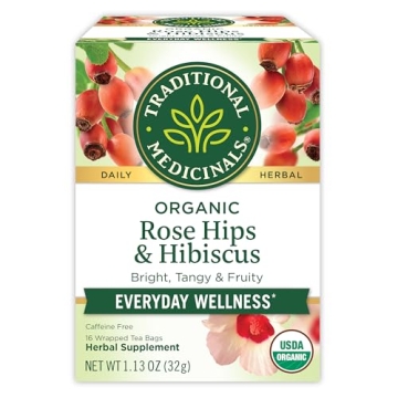 Traditional Medicinals Herbal Power Tea – Organic Rose Hips & Hibiscus, 16 Tea Bags, Caffeine Free