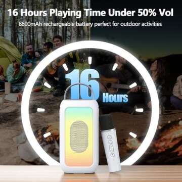 Bobtot Karaoke Machine for Adults, 40W Peak Portable Bluetooth Speaker with Wireless Microphone, Magic Sound, Echo, EQ Mode, Loud Stereo, Deep Bass, RGB, 16H Playtime, Supports AUX/USB/FM, White